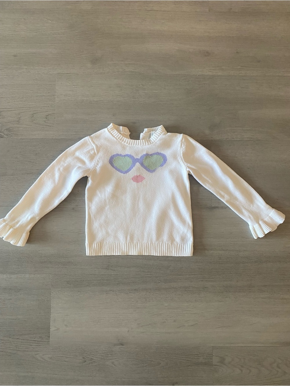 Janie and Jack White Sweater with Pastel Heart Sunglasses and Pink Lip